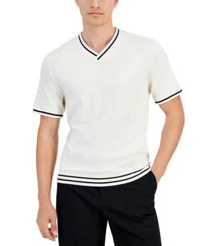 Alfani Men's Regular-fit Tipped Ponte-knit V-neck T-shirt, Created For Macy's In Vanilla Ice