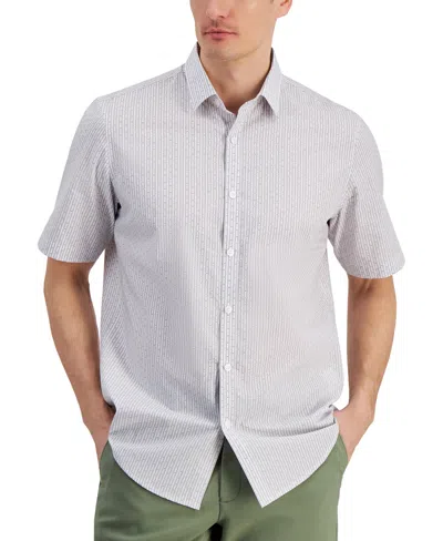 Alfani Men's Regular-fit Yarn-dyed Stripe Clip Dobby Button-down Shirt, Created For Macy's In Bright White