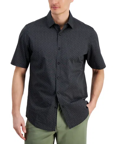 Alfani Men's Regular-fit Yarn-dyed Stripe Clip Dobby Button-down Shirt, Created For Macy's In Deep Black