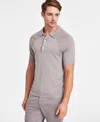 Alfani Men's Ribbed Raglan Sweater-knit Polo Shirt, Created For Macy's In Willow Wood Ash