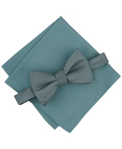 Alfani Men's Sawyer Solid Bow Tie & Textured Pocket Square Set, Created For Macy's In Mint