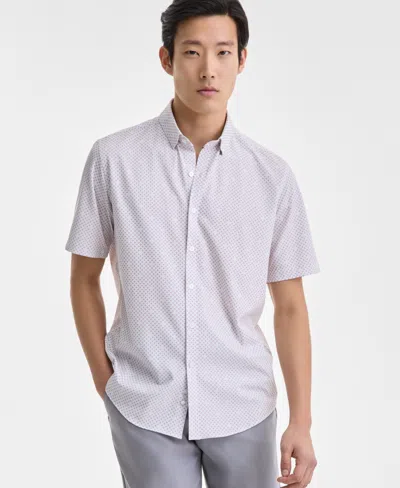 Alfani Men's Short Sleeve Diamond Print Button-front Performance Shirt, Exclusively At Macy's In Bright White