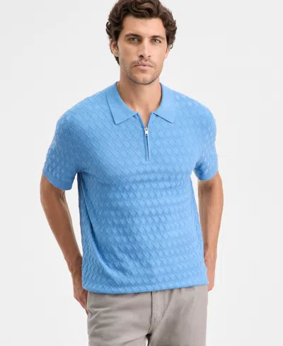 Alfani Men's Short-sleeve Diamond Zip Polo Sweater, Macy's Exclusive In Blue