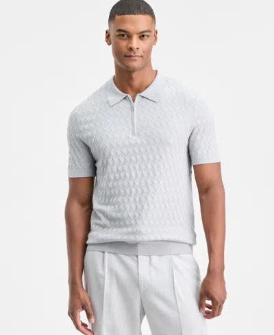 Alfani Men's Short-sleeve Diamond Zip Polo Sweater, Macy's Exclusive In Gray