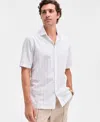 Alfani Men's Short Sleeve Poplin Spaced Stripe Button-front Shirt, Macy's Exclusive In White