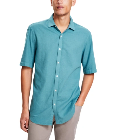 Alfani Men's Short-sleeve Solid Textured Shirt, Created For Macy's In Deep Patina