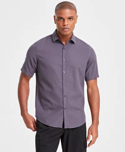 Alfani Men's Breathable Short-sleeve Button-down Shirt, Created For Macy's In Ebony Grey