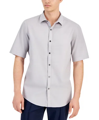 Alfani Men's Short-sleeve Solid Textured Shirt, Created For Macy's In Grey Fog