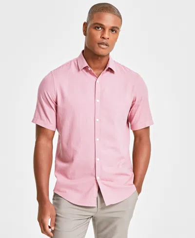 Alfani Men's Short-sleeve Solid Textured Shirt, Created For Macy's In Lilac Mauve