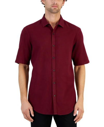 Alfani Men's Short-sleeve Solid Textured Shirt, Created For Macy's In Maroon Banner