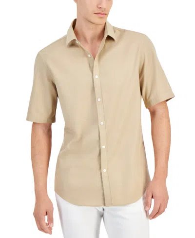 Alfani Men's Short-sleeve Solid Textured Shirt, Created For Macy's In Twill