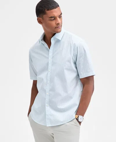 Alfani Men's Short Sleeve Striped Poplin Button-front Shirt, Macy's Exclusive In White