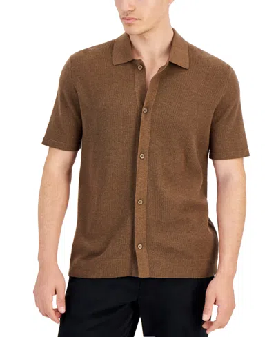 Alfani Men's Short Sleeve Textured Knit Button-down Polo Shirt, Created For Macy's In Dill Seed