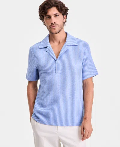Alfani Men's Short-sleeve Boucle Stripe Knit Shirt, Macy's Exclusive In Blue