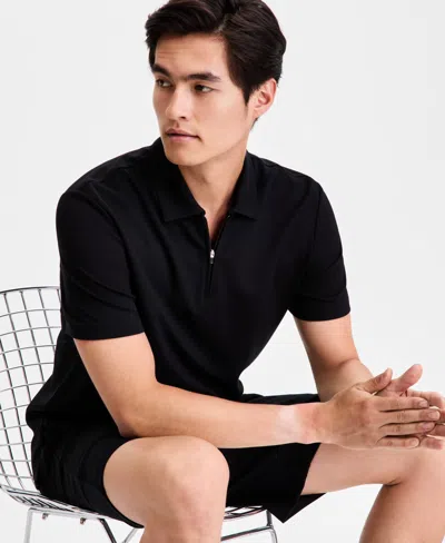Alfani Men's Short-sleeve Essential Zip Polo Shirt, Macy's Exclusive In Black
