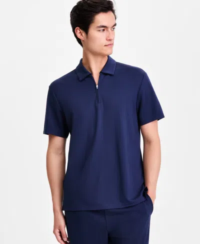 Alfani Men's Short-sleeve Essential Zip Polo Shirt, Macy's Exclusive In Blue