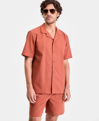 Alfani Men's Short-sleeve Eyelet Sweater Shirt, Macy's Exclusive In Orange