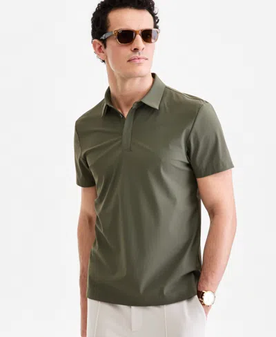 Alfani Men's Short-sleeve Grid Texture Polo Shirt, Macy's Exclusive In Green