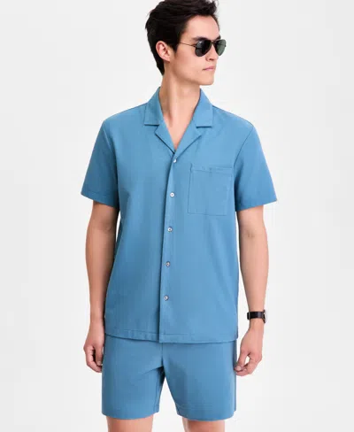Alfani Men's Short-sleeve Knit Camp Shirt, Macy's Exclusive In Blue