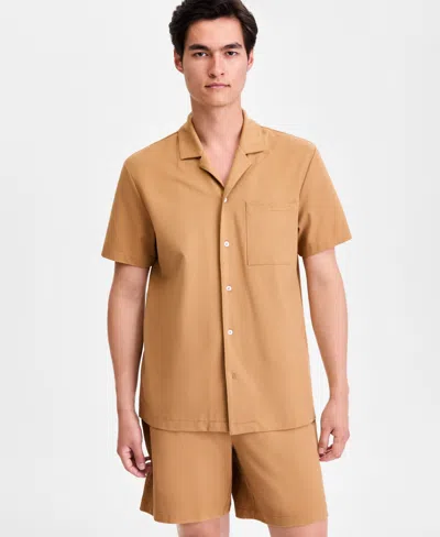 Alfani Men's Short-sleeve Knit Camp Shirt, Macy's Exclusive In Brown