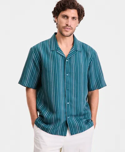 Alfani Men's Short-sleeve Linen-blend Stripe Shirt, Macy's Exclusive In Multi