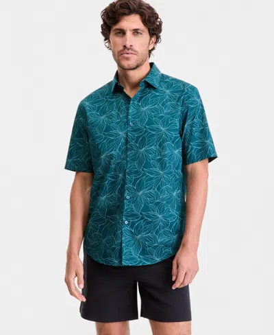 Alfani Men's Short-sleeve Outline Floral Shirt, Macy's Exclusive In Blue