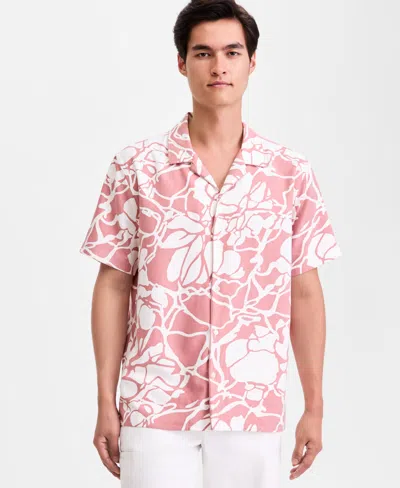Alfani Men's Short-sleeve Paperweight Floral Shirt, Macy's Exclusive In Black