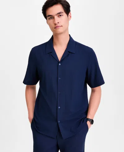 Alfani Men's Short-sleeve Paperweight Solid Shirt, Macy's Exclusive In Blue