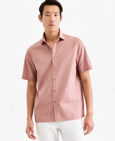 Alfani Men's Short-sleeve Solid Texture Shirt, Macy's Exclusive In Pink