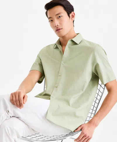 Alfani Men's Short-sleeve Solid Texture Shirt, Macy's Exclusive In Green