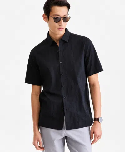 Alfani Men's Short-sleeve Solid Texture Shirt, Macy's Exclusive In Black
