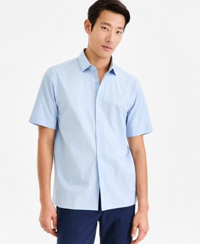 Alfani Men's Short-sleeve Solid Texture Shirt, Macy's Exclusive In Blue