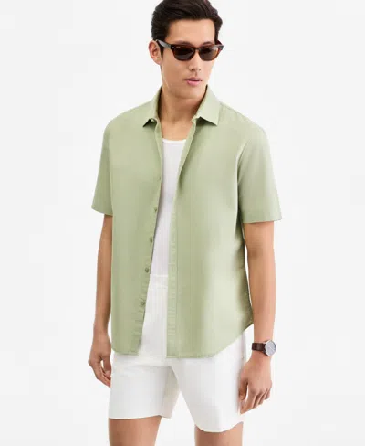 Alfani Men's Short-sleeve Solid Textured Shirt, Created For Macy's In Green