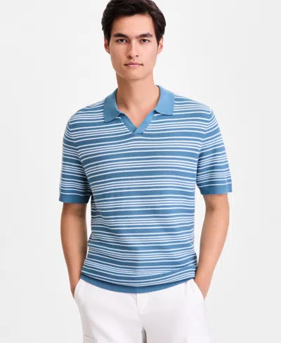 Alfani Men's Short-sleeve Stripe Button Johnny Sweater, Macy's Exclusive In Blue
