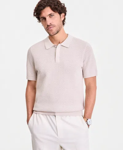 Alfani Men's Short-sleeve Textured Collared Sweater, Macy's Exclusive In Pink