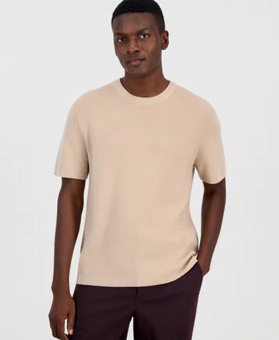 Alfani Men's Short-sleeve Textured Mercerized T-shirt, Macy's Exclusive In Neutral
