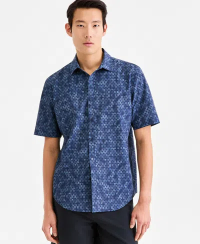 Alfani Men's Short-sleeve Wave Geo Shirt, Macy's Exclusive In Blue