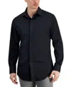 Alfani Men's Regular Fit Covered Placket Tuxedo Shirt, Created For Macy's In Deep Black