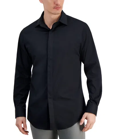 Alfani Men's Regular Fit Covered Placket Tuxedo Shirt, Created For Macy's In Deep Black