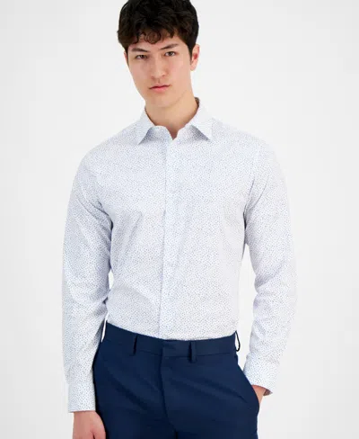Alfani Men's Slim-fit Dash-print Dress Shirt, Created For Macy's In White Cobalt