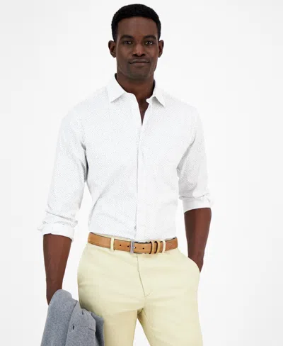 Alfani Men's Slim-fit Dash-print Dress Shirt, Created For Macy's In White Grey