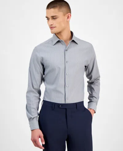 Alfani Men's Slim-fit Herringbone Dress Shirt, Exclusively At Macy's In Gray