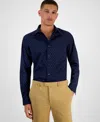 Alfani Men's Slim Fit Long Sleeve Button-front Geo Print Dress Shirt, Exclusively At Macy's In Navy Sage