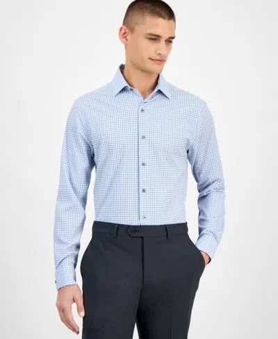 Alfani Men's Slim-fit Long Sleeve Geo Pattern Button-front Performance Dress Shirt, Exclusively At Macy's In Blue