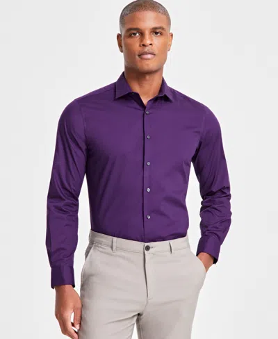 Alfani Men's Slim-fit Solid Dress Shirt, Created For Macy's In Purple Heart