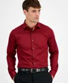 Alfani Men's Slim-fit Temperature Regulating Geo-print Dress Shirt, Created For Macy's In Red Black