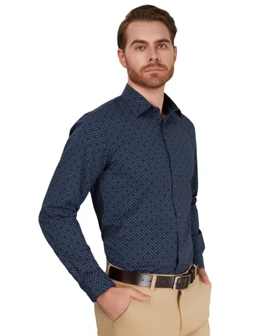 Alfani Men's Slim-fit Geometric Print Dress Shirt, Macy's Exclusive In Blue