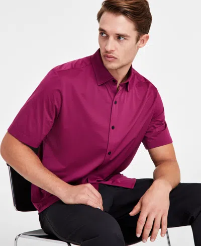 Alfani Men's Solid Button-down Shirt, Exclusively At Macy's In Berry Violet