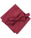 Alfani Men's Solid Textured Pre-tied Bow Tie & Solid Textured Pocket Square Set, Created For Macy's In Burgundy