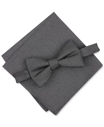Alfani Men's Solid Texture Pocket Square And Bowtie, Created For Macy's In Gray